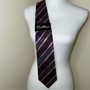 Fubu 100% Silk Tie Purple Stripes Business Formal Neck Attire